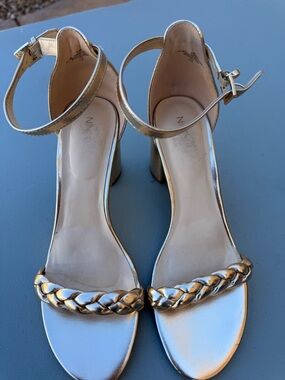 Nine West Gold Braided Ankle-Strap Block Heels